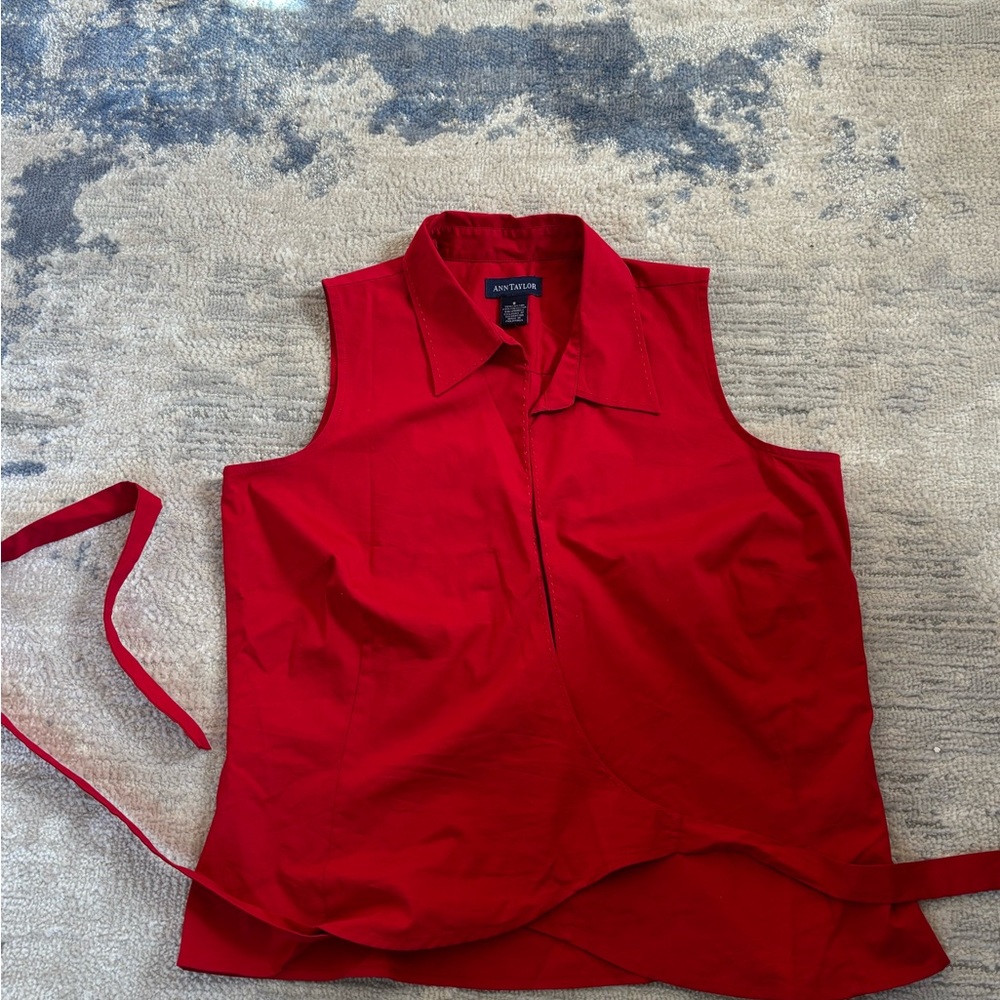 Anne Taylor Red Sleeveless Wrap Blouse